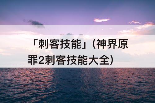 「刺客技能」(神界原罪2刺客技能大全)